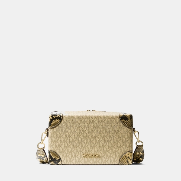 Michael Kors Outlet Jeanie Small Metallic Signature Logo and Snake Embossed Trunk Crossbody Bag