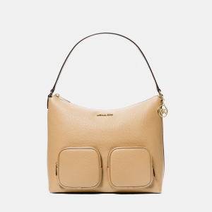 Merritt Large Pebbled Leather Cargo Shoulder Bag - Camel