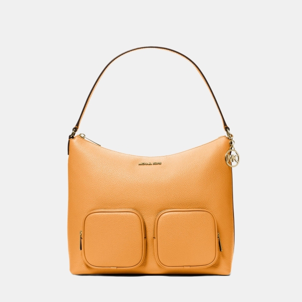 Merritt Large Pebbled Leather Cargo Shoulder Bag - Radiant Orange