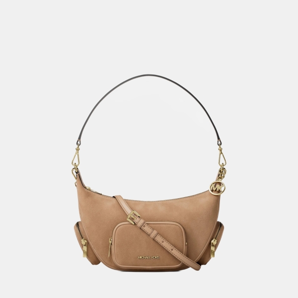 Michael Kors Outlet Merritt Medium Suede Convertible Shoulder Bag - CAMEL