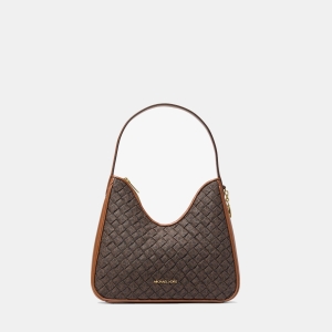 Michael Kors Outlet Nayla Small Woven Signature Logo Hobo Shoulder Bag