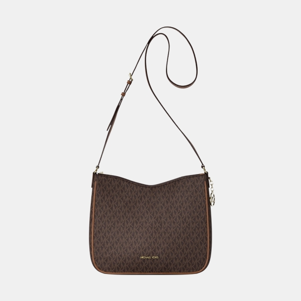 Michael Kors Outlet Nayla Medium Signature Logo Messenger Bag - BROWN
