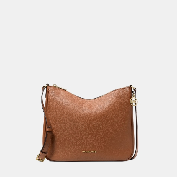 Michael Kors Outlet Nayla Medium Pebbled Leather Messenger Bag - LUGGAGE
