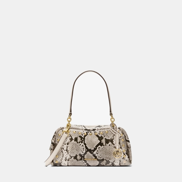 Michael Kors Outlet Cecily Small Studded Snake Embossed Shoulder Bag - LT CREAM