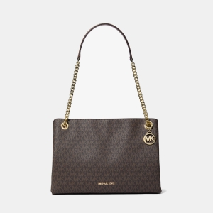 Michael Kors Outlet Christina Medium Signature Logo Messenger Bag - BROWN