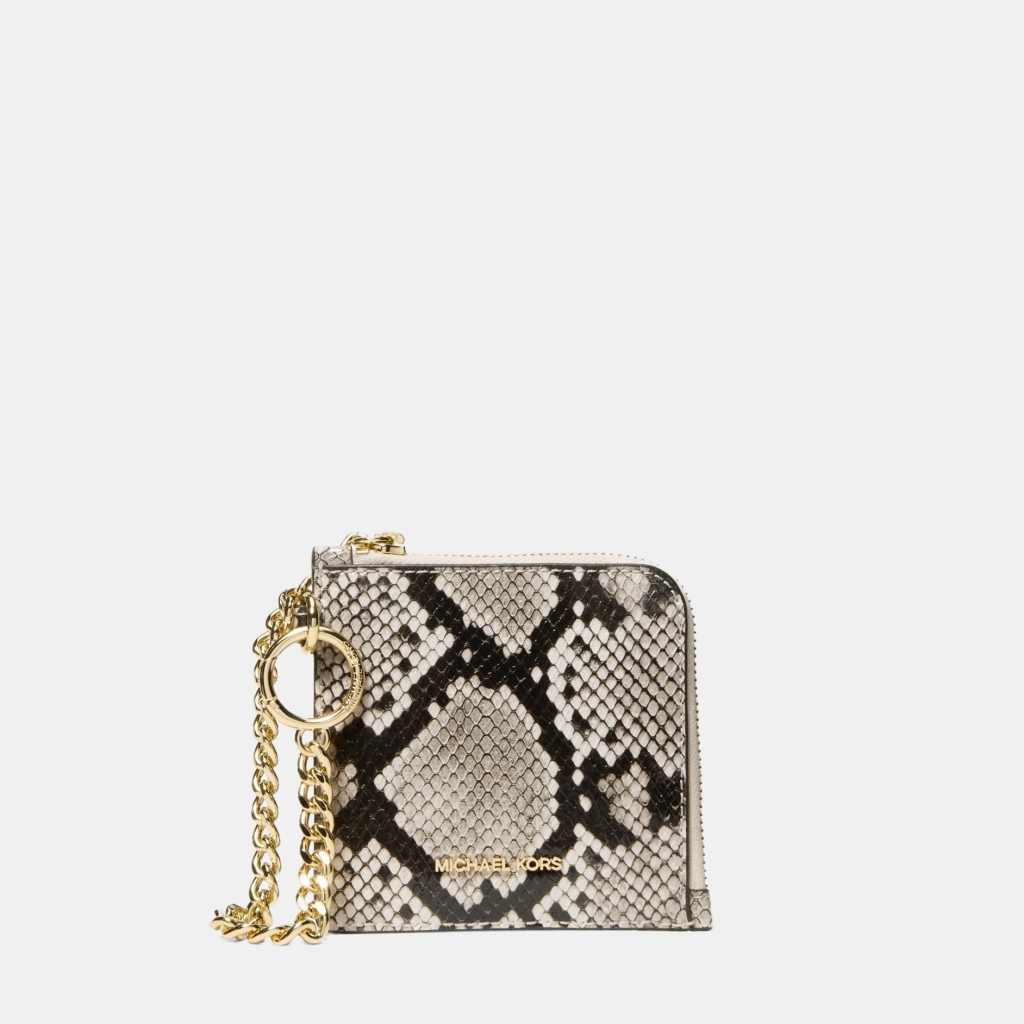 Michael Kors Outlet Jet Set Travel Medium Snake Embossed Chain Wallet - LT CREAM