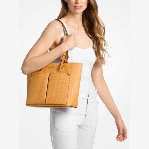 Michael Kors Outlet Jet Set Medium Signature Logo Pocket Tote Bag - Image 4