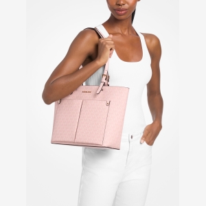Michael Kors Outlet Jet Set Medium Signature Logo Pocket Tote Bag - POWDER BLUSH - Image 4