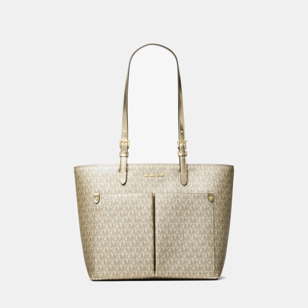 Michael Kors Outlet Jet Set Medium Metallic Signature Logo Pocket Tote Bag
