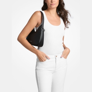 Michael Kors Outlet Nayla Small Pebbled Leather Hobo Shoulder Bag - BLACK - Image 4