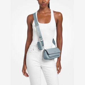 Michael Kors Outlet Jet Set Travel Small Pebbled Leather Crossbody Bag With Pouch - PALE OCEAN - Image 5