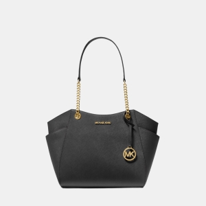 Michael Kors Outlet Jet Set Large Saffiano Leather Shoulder Bag - BLACK