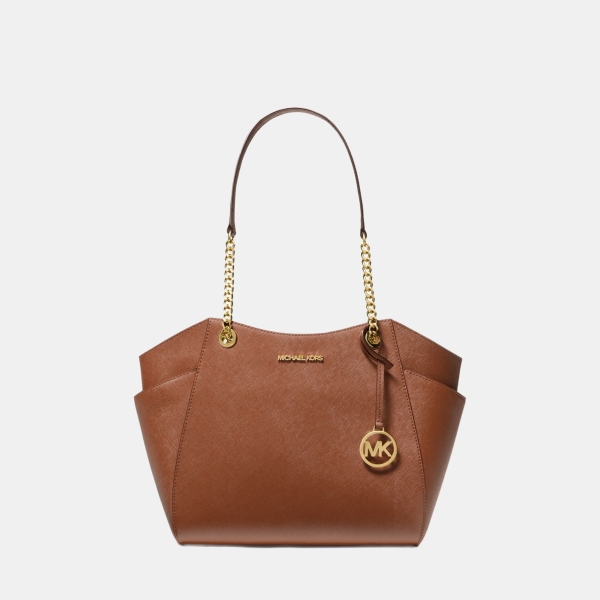 Michael Kors Outlet Jet Set Large Saffiano Leather Shoulder Bag - LUGGAGE