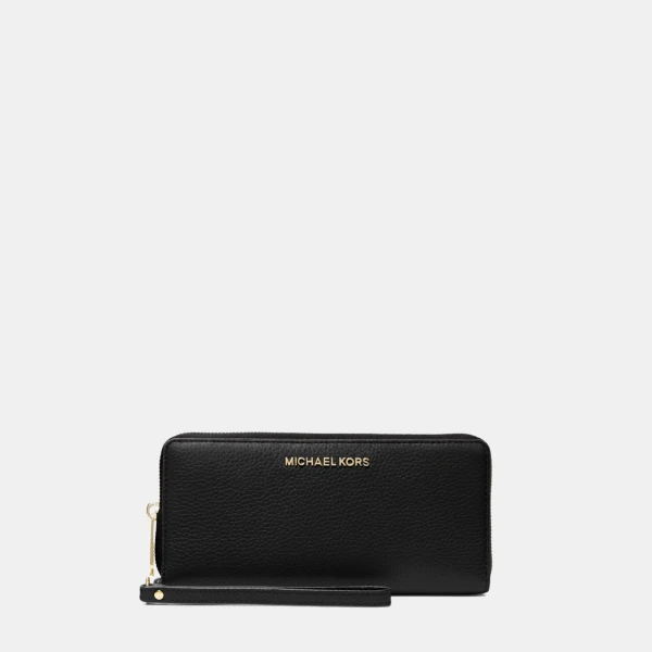 Jet Set Travel Large Pebbled Leather Wristlet - BLACK