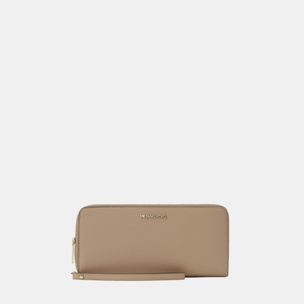 Jet Set Travel Large Pebbled Leather Wristlet - CAMEL
