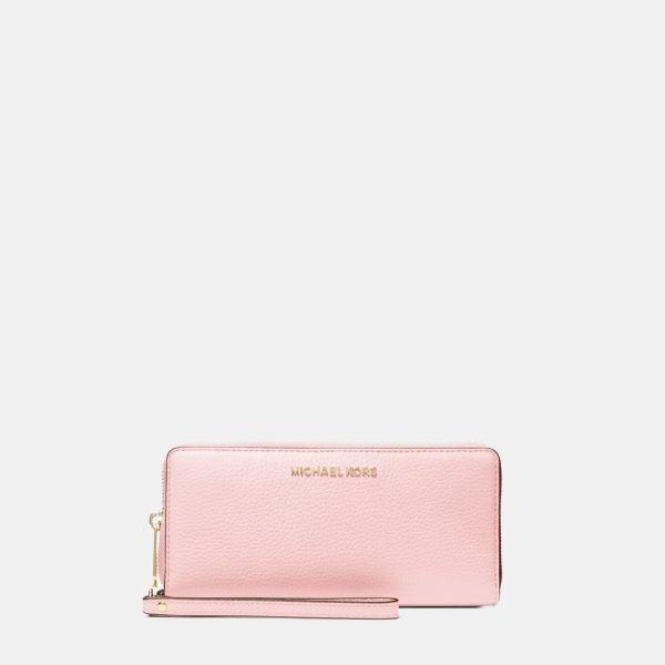 Jet Set Travel Large Pebbled Leather Wristlet - POWDER BLUSH