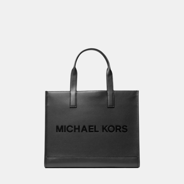 Michael Kors Outlet Cooper Logo Embossed Pebbled Leather Tote Bag - BLACK