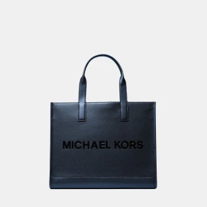 Michael Kors Outlet Cooper Logo Embossed Pebbled Leather Tote Bag - NAVY