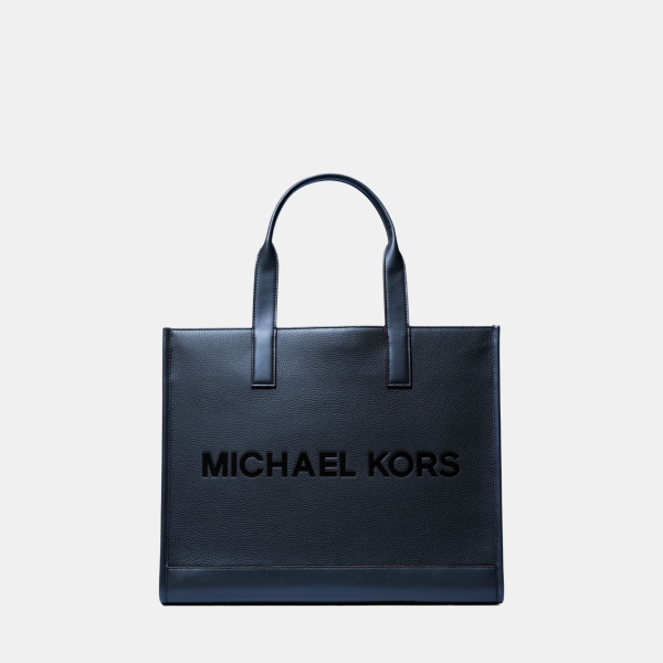 Michael Kors Outlet Cooper Logo Embossed Pebbled Leather Tote Bag - NAVY