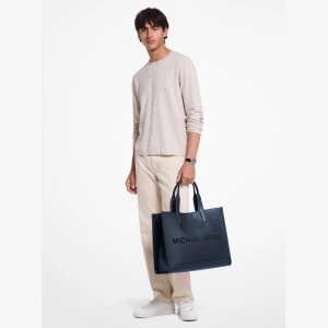 Michael Kors Outlet Cooper Logo Embossed Pebbled Leather Tote Bag - NAVY - Image 4