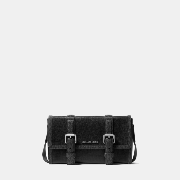 Michael Kors Outlet Cooper Pebbled Leather and Signature Logo Trunk Crossbody Bag - BLACK
