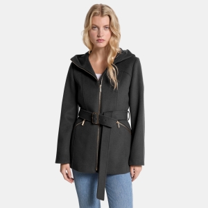 Wool Blend Hooded Coat - BLACK