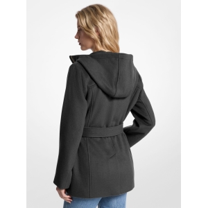 Wool Blend Hooded Coat - BLACK - Image 3