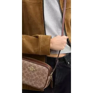 Coach Signature Canvas Camera Bag - Brown Signature Canvas with Dark Brown Trim