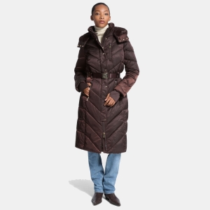 Faux Fur Trim Belted Puffer Coat
