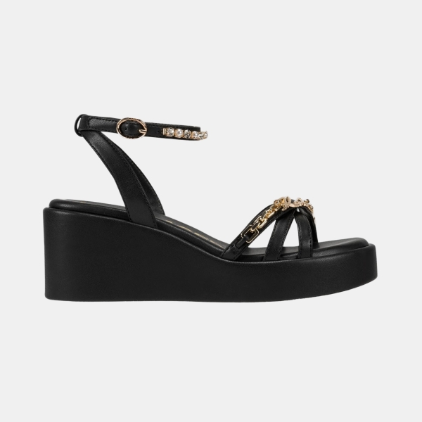 KARL LAGERFELD PARIS CLEMONS ANKLE STRAP WEDGE SANDAL - Black