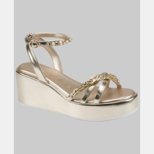 KARL LAGERFELD PARIS CLEMONS ANKLE STRAP WEDGE SANDAL - White Gold - Image 3