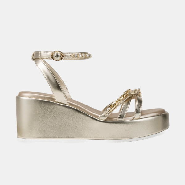 KARL LAGERFELD PARIS CLEMONS ANKLE STRAP WEDGE SANDAL - White Gold