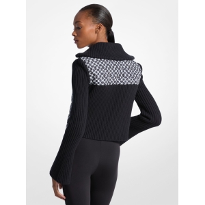 Quilted Graphic Logo and Knit Jacket - BLACK - Image 3