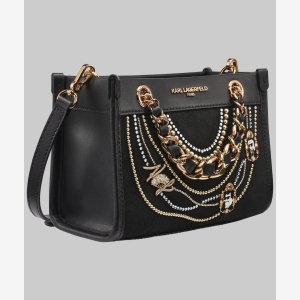 KARL LAGERFELD PARIS SAVOIE SMALL SUEDE LEATHER CROSSBODY - Black - Image 3