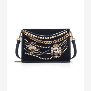 KARL LAGERFELD PARIS LOURDES SUEDE FLAP CROSSBODY - Black - Image 3