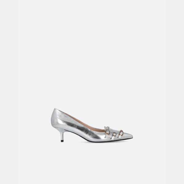 Pinko Low laminated nappa leather pumps with straps and studs