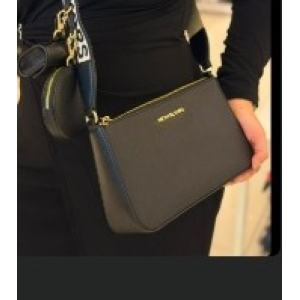 Michael Kors Crossbody Bag with Detachable Pouch and Logo Strap - Black