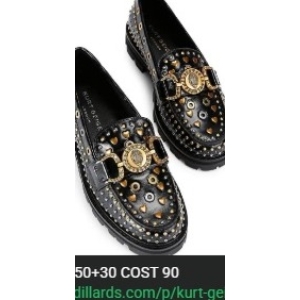 Kurt Geiger Mansion Leather Stud and Rivet Loafers - Black - Size 7.5 US