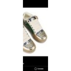 Kurt Geiger London Southbank Tag Ornament Patchwork Fabric Platform Sneakers - Metallic Gold/Beige with Green Accents - Size 9