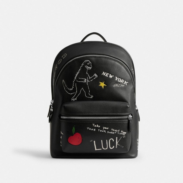 Coach Charter Backpack With Sketch Print - Black