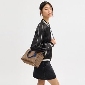 Coach Maggie Small Tote Bag In Signature Canvas - Gold/Tan/Deep Blue - Image 3