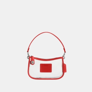 Coach Stadium Swinger Bag - Silver/Sport Red