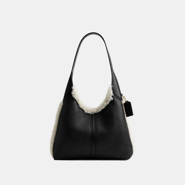 Coach Brooklyn Shoulder Bag 28 In Shearling - Brass/Black Natural