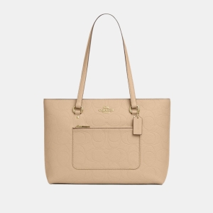 Coach Station Tote Bag In Signature Leather - Gold/Oat