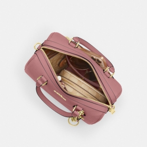 Rowan Satchel Bag In Signature Leather - Gold/Peony - Image 8