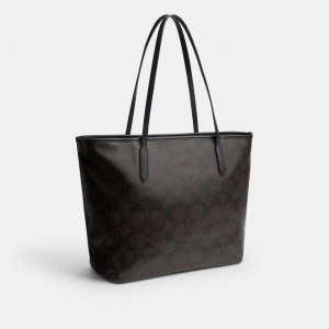 Coach Large City Tote Bag In Maxi Signature Canvas - Gold/Walnut/Black - Image 6