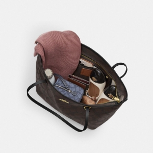 Coach Large City Tote Bag In Maxi Signature Canvas - Gold/Walnut/Black - Image 5