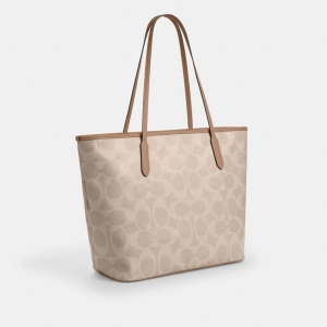 Coach Large City Tote Bag In Maxi Signature Canvas - Silver/Sand/Taupe - Image 6