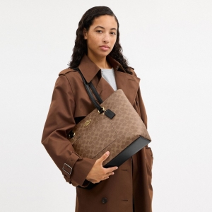 Coach Station Tote Bag In Signature Canvas - Gold/Tan/Black - Image 3