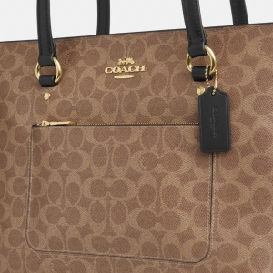 Coach Station Tote Bag In Signature Canvas - Gold/Tan/Black - Image 8